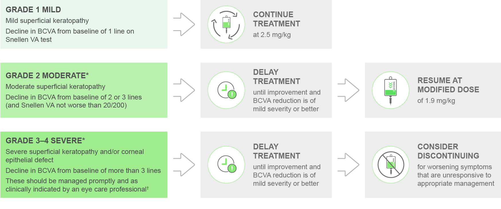 Infographic outlining guidance around dose delays and modifications 